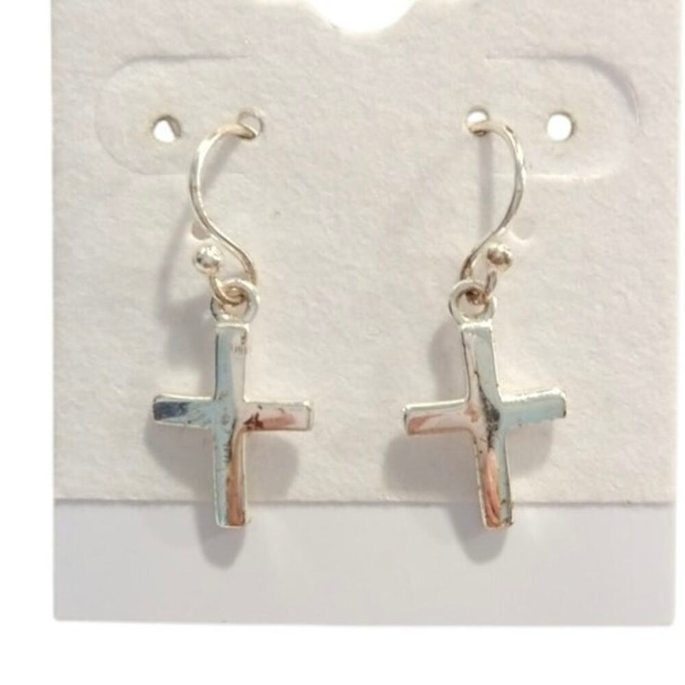 LA 925 Sterling Silver Dangle Drop Cross Earrings Hook Religious Signed Lot